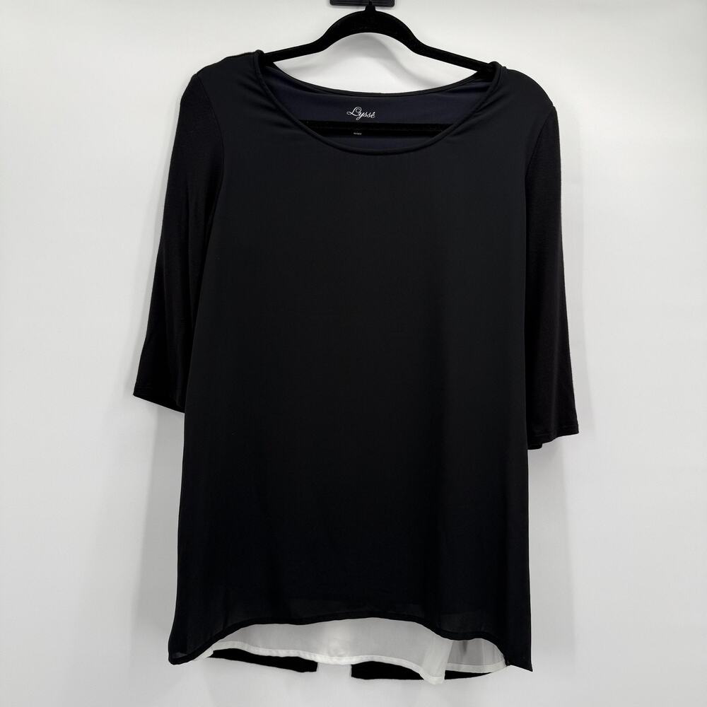 Lysse Shirt Womens Small Black White Split Back Layered Slimming Compression